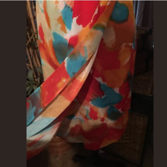 Leslie Stuart Watercolor Dress Size 8 EUC green orange - Picture 3 of 6